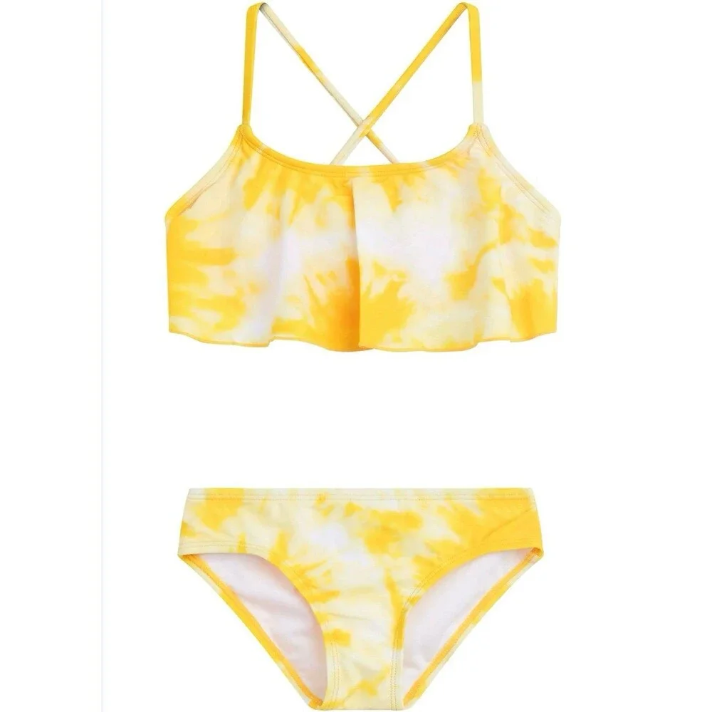 Kanu Surf Girls' Alania Flounce Bikini Size 8 Yellow New With Tag